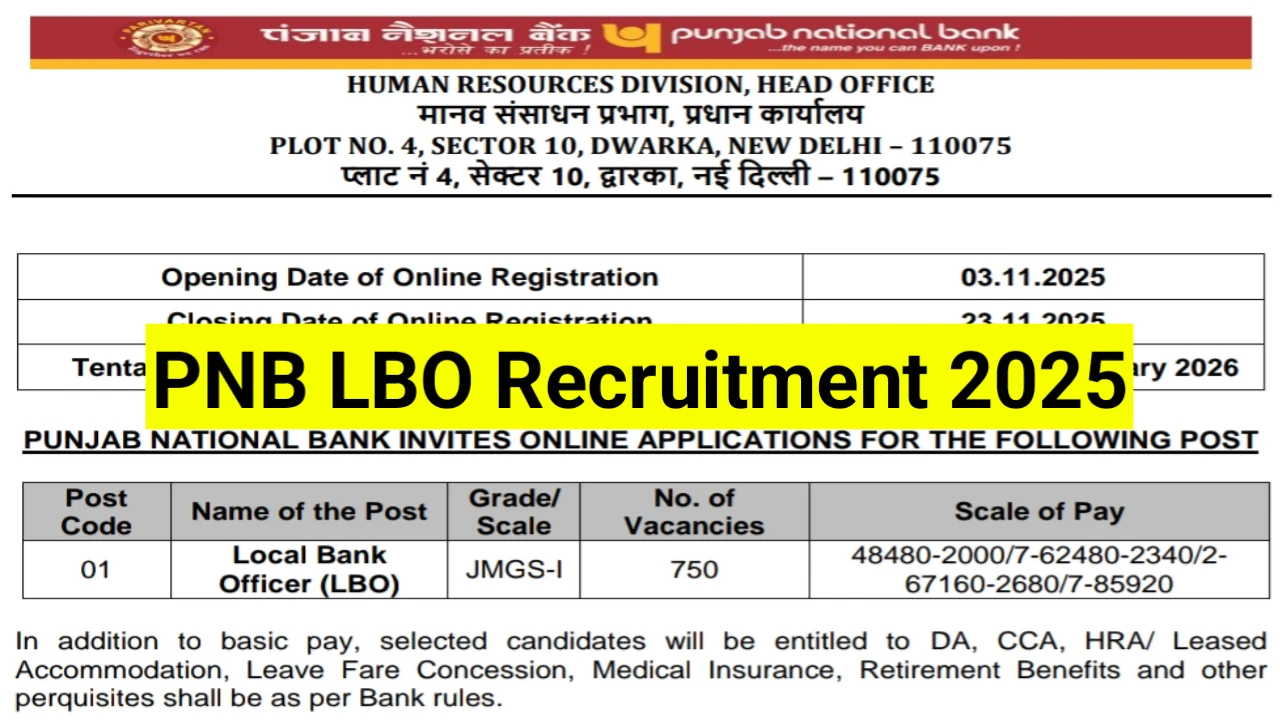 PNB Current Openings Notification 2025