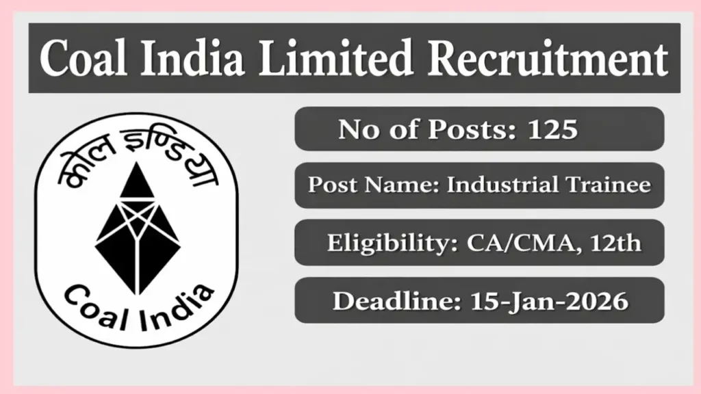 Coal India Limited Industrial Trainee Recruitment 2025